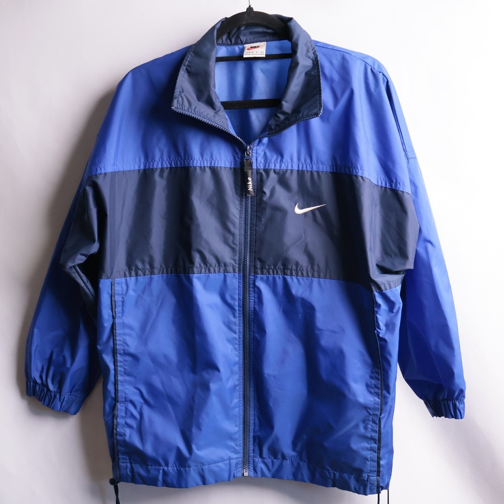 VTG Nike Windbreaker Jacket Blue Navy Colorblock Swoosh 90s‎ Womens L 14-16 SEE